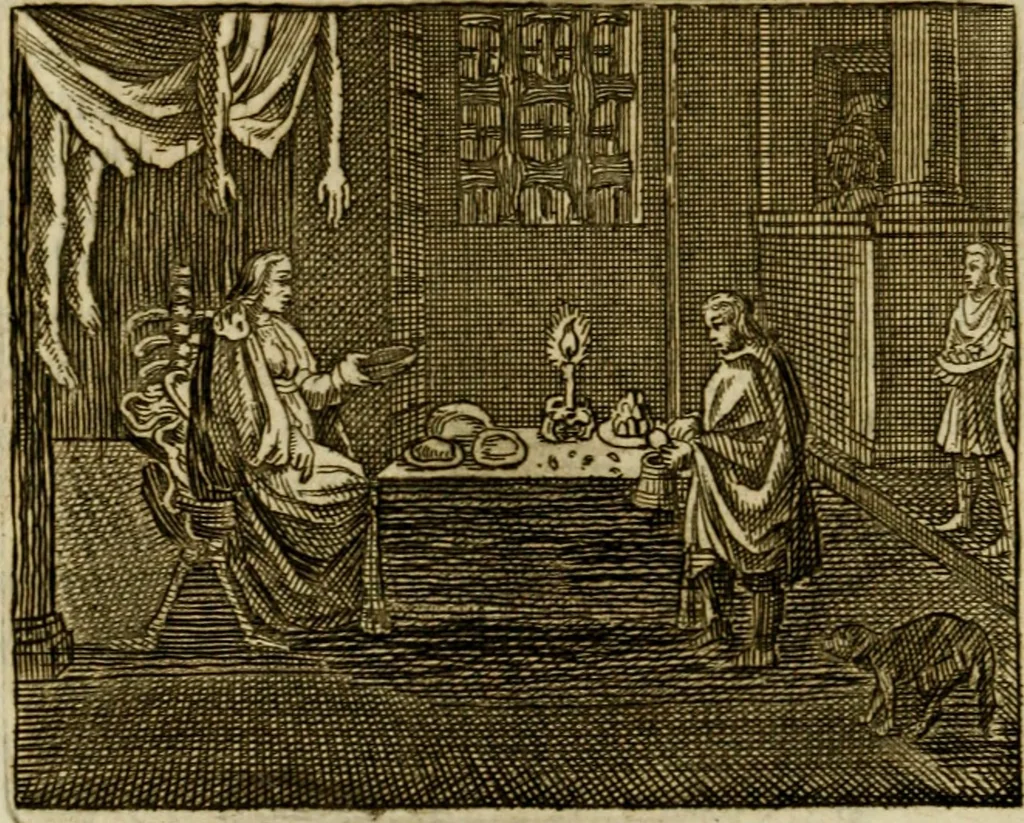 An illustration from Sinne- en minne-beelden ; Selfstryt ; Tooneel der mannelyke agtbaarheydt ; Galathea of Herderskalsgt ; Klagende maegden : en andere mengelrymen, 1779, leaf 347