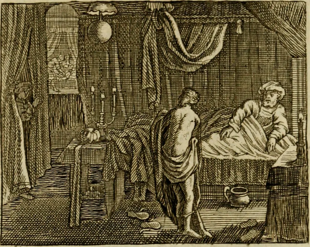 An illustration from Sinne- en minne-beelden ; Selfstryt ; Tooneel der mannelyke agtbaarheydt ; Galathea of Herderskalsgt ; Klagende maegden : en andere mengelrymen, 1779, leaf 429