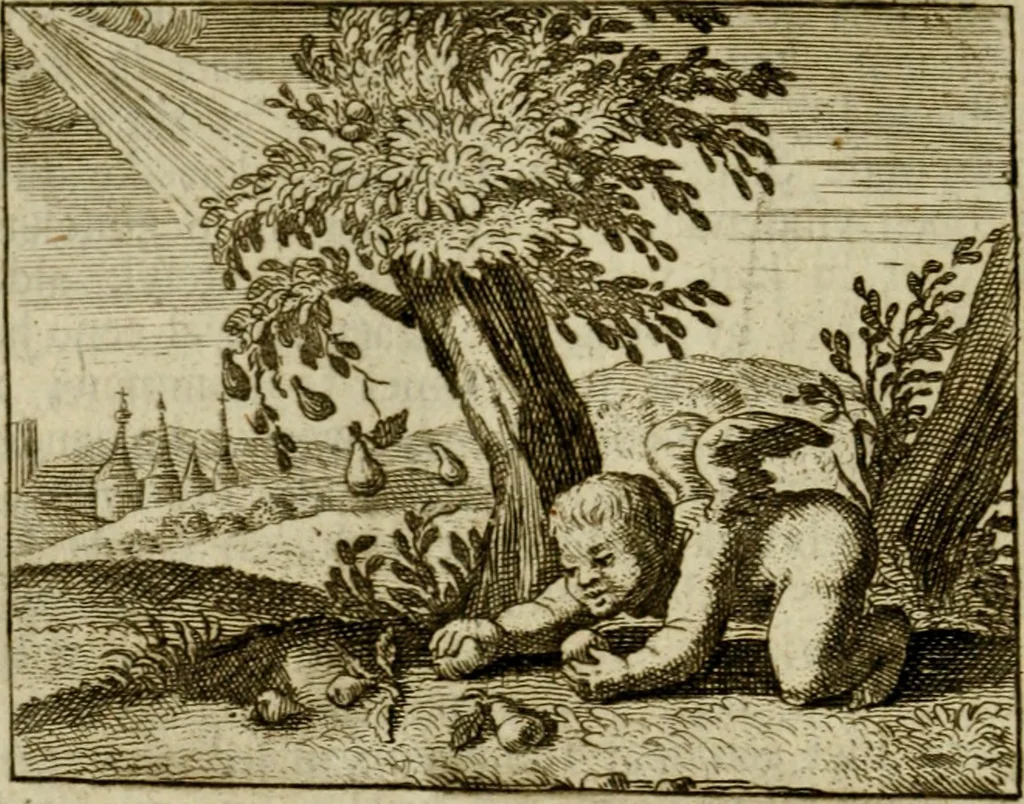 An illustration from Sinne- en minne-beelden ; Selfstryt ; Tooneel der mannelyke agtbaarheydt ; Galathea of Herderskalsgt ; Klagende maegden : en andere mengelrymen, 1779, leaf 61