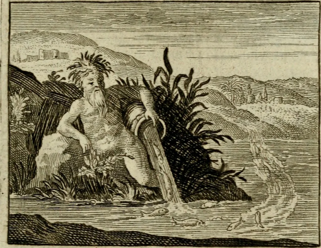 An illustration from Sinne- en minne-beelden ; Selfstryt ; Tooneel der mannelyke agtbaarheydt ; Galathea of Herderskalsgt ; Klagende maegden : en andere mengelrymen, 1779, leaf 96