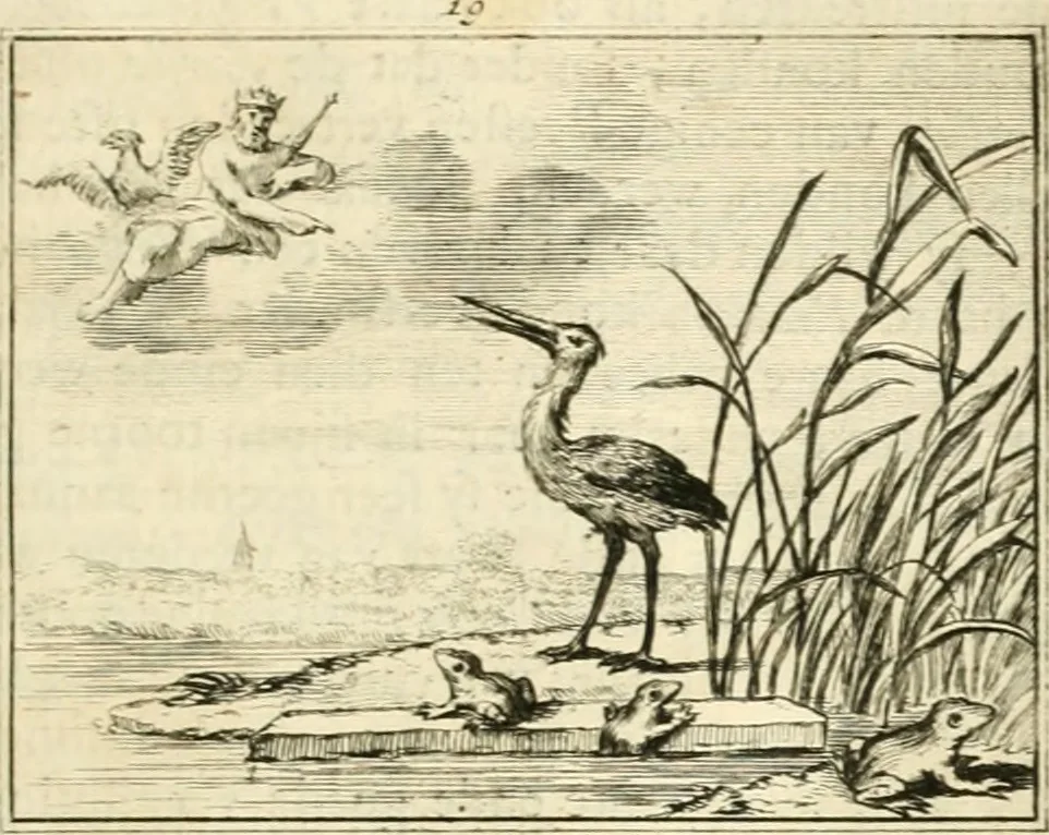 An illustration from Sinryke fabulen : verklaart en toegepast tot alderley zeede-lessen, dienstig om waargenoomen te werden in het menschelijke en burgerlijke leeven, 1685, leaf 114