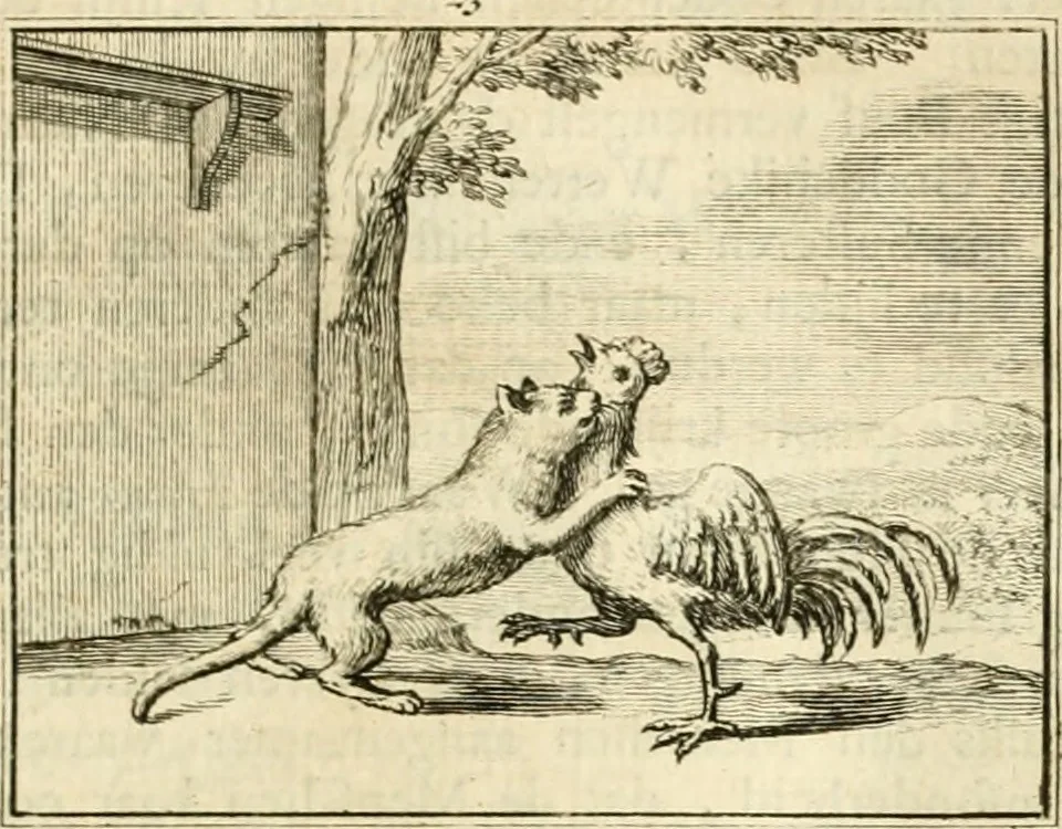 An illustration from Sinryke fabulen : verklaart en toegepast tot alderley zeede-lessen, dienstig om waargenoomen te werden in het menschelijke en burgerlijke leeven, 1685, leaf 134