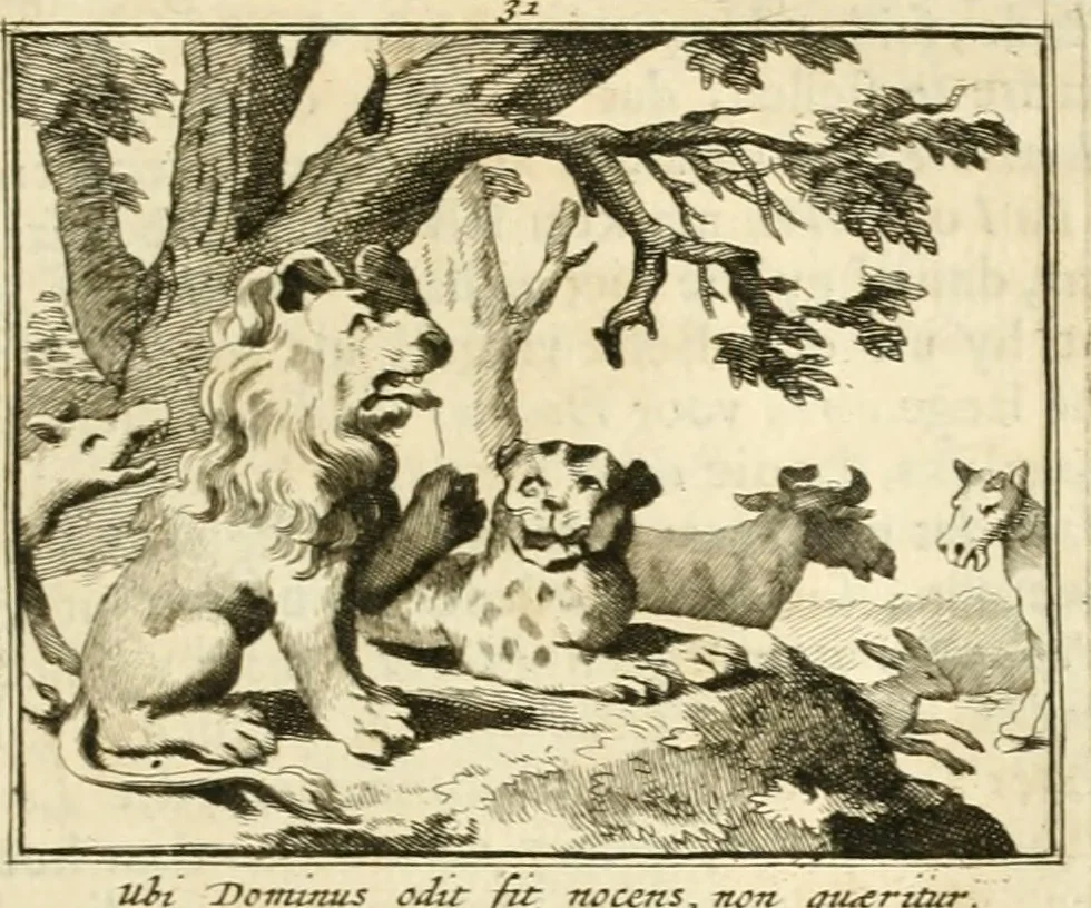 An illustration from Sinryke fabulen : verklaart en toegepast tot alderley zeede-lessen, dienstig om waargenoomen te werden in het menschelijke en burgerlijke leeven, 1685, leaf 178