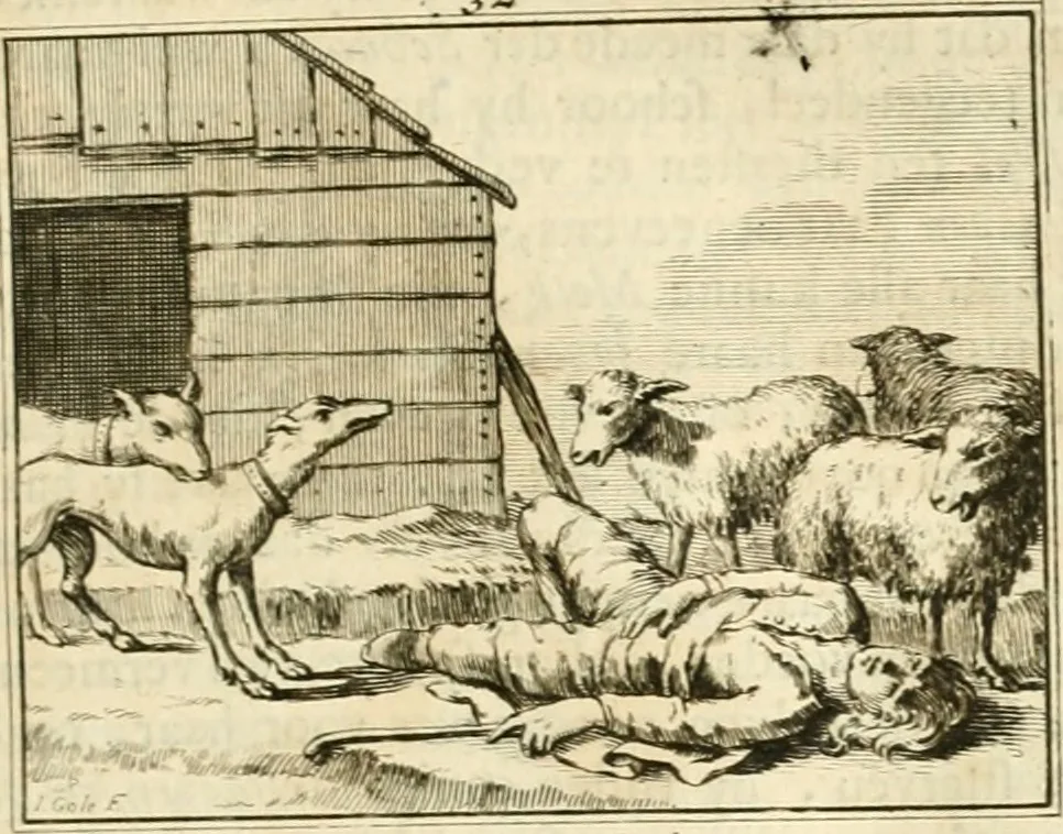 An illustration from Sinryke fabulen : verklaart en toegepast tot alderley zeede-lessen, dienstig om waargenoomen te werden in het menschelijke en burgerlijke leeven, 1685, leaf 182