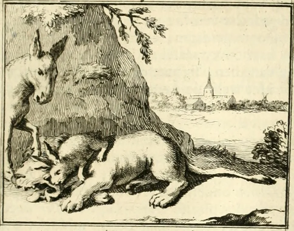 An illustration from Sinryke fabulen : verklaart en toegepast tot alderley zeede-lessen, dienstig om waargenoomen te werden in het menschelijke en burgerlijke leeven, 1685, leaf 232