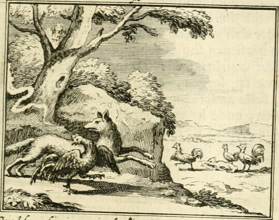 An illustration from Sinryke fabulen : verklaart en toegepast tot alderley zeede-lessen, dienstig om waargenoomen te werden in het menschelijke en burgerlijke leeven, 1685, leaf 268