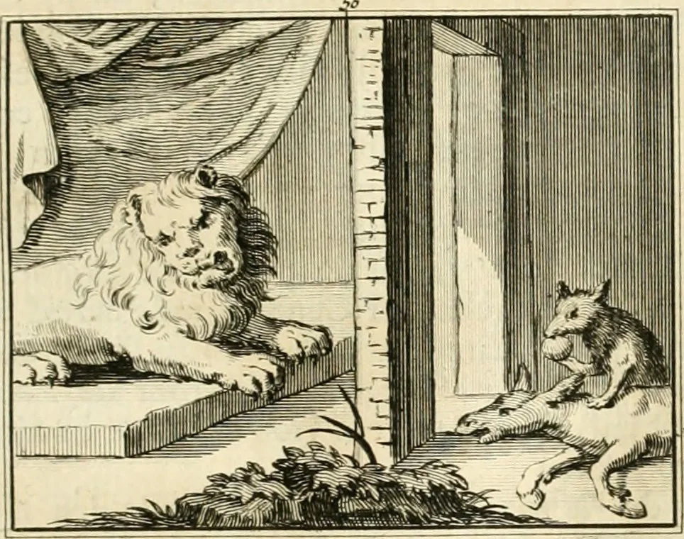 An illustration from Sinryke fabulen : verklaart en toegepast tot alderley zeede-lessen, dienstig om waargenoomen te werden in het menschelijke en burgerlijke leeven, 1685, leaf 334