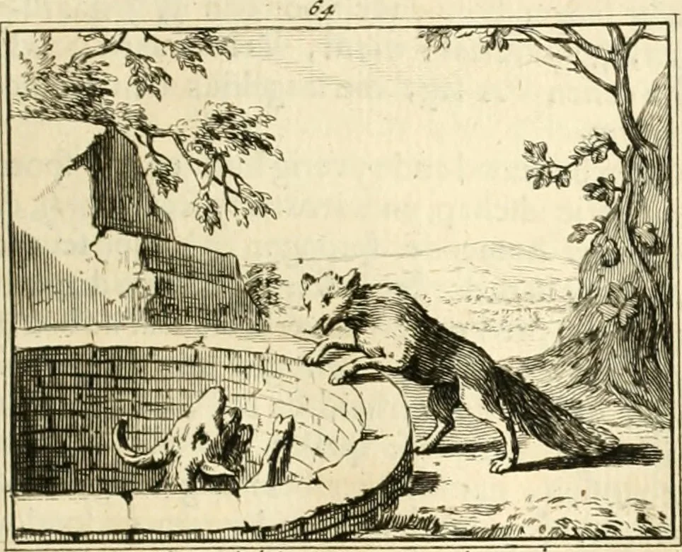 An illustration from Sinryke fabulen : verklaart en toegepast tot alderley zeede-lessen, dienstig om waargenoomen te werden in het menschelijke en burgerlijke leeven, 1685, leaf 396