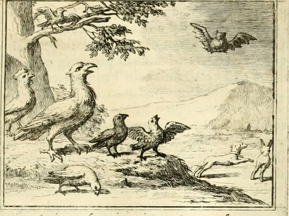 An illustration from Sinryke fabulen : verklaart en toegepast tot alderley zeede-lessen, dienstig om waargenoomen te werden in het menschelijke en burgerlijke leeven, 1685, leaf 472