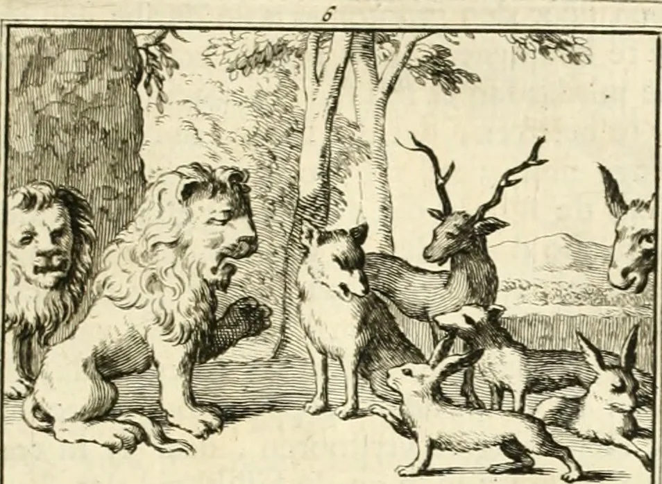 An illustration from Sinryke fabulen : verklaart en toegepast tot alderley zeede-lessen, dienstig om waargenoomen te werden in het menschelijke en burgerlijke leeven, 1685, leaf 52