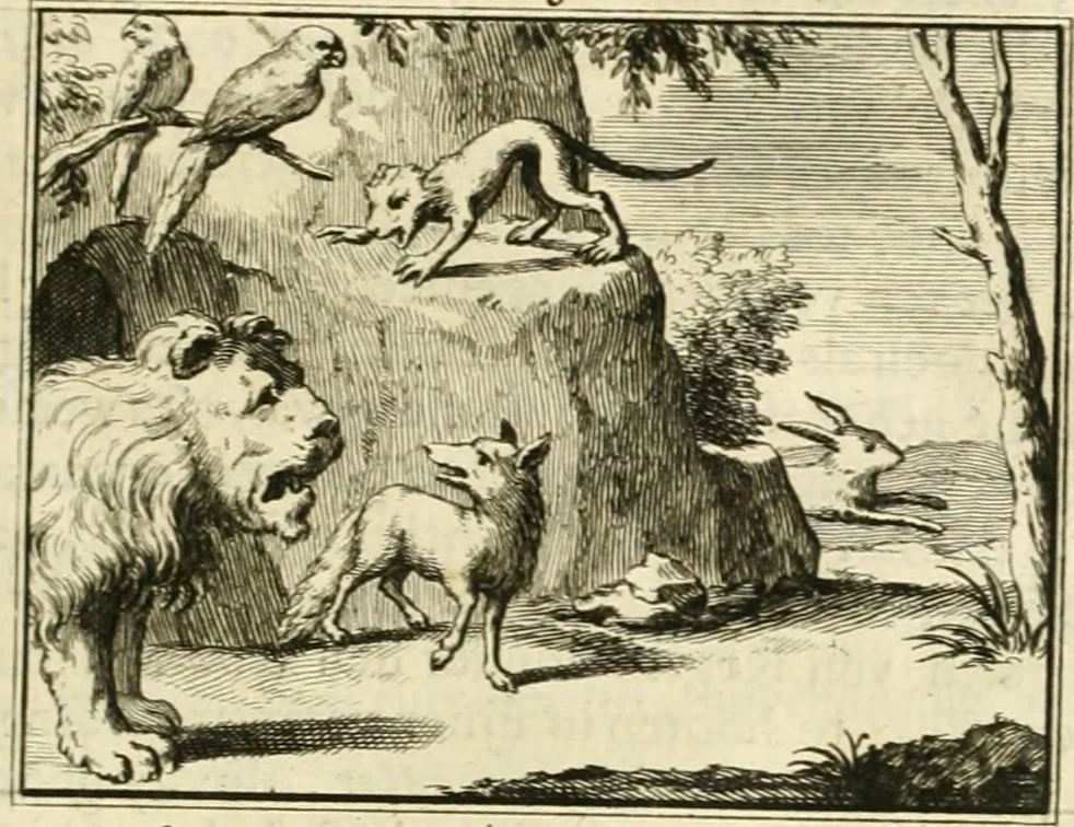 An illustration from Sinryke fabulen : verklaart en toegepast tot alderley zeede-lessen, dienstig om waargenoomen te werden in het menschelijke en burgerlijke leeven, 1685, leaf 62