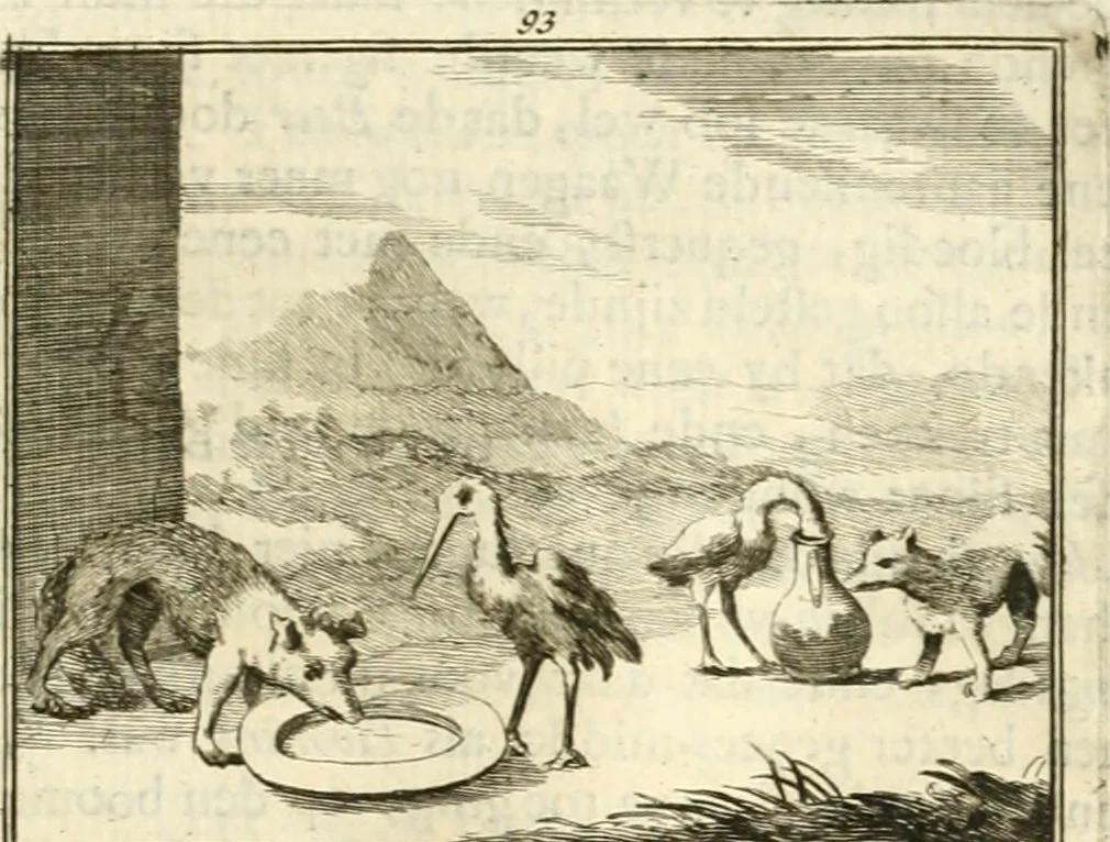 An illustration from Sinryke fabulen : verklaart en toegepast tot alderley zeede-lessen, dienstig om waargenoomen te werden in het menschelijke en burgerlijke leeven, 1685, leaf 672
