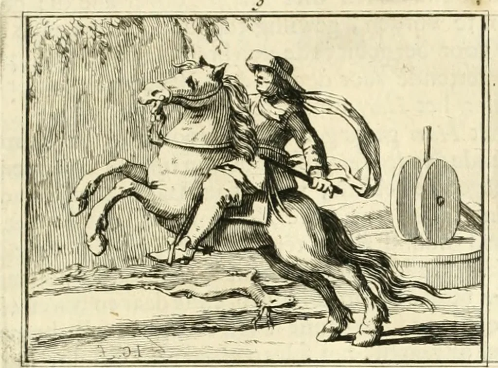 An illustration from Sinryke fabulen : verklaart en toegepast tot alderley zeede-lessen, dienstig om waargenoomen te werden in het menschelijke en burgerlijke leeven, 1685, leaf 68