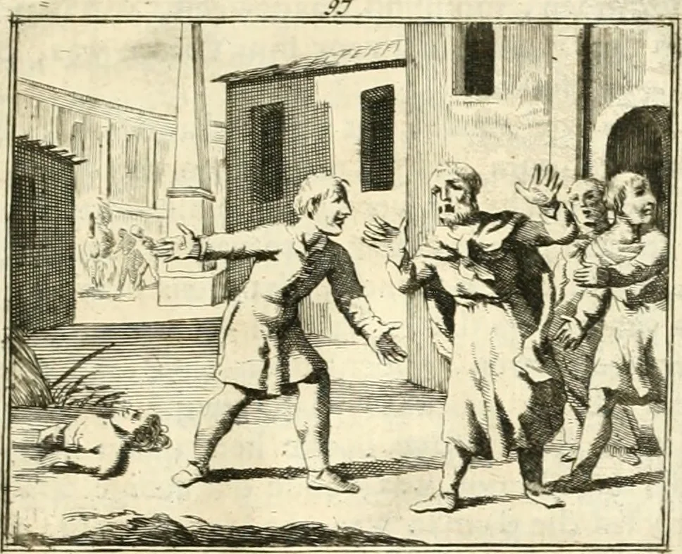 An illustration from Sinryke fabulen : verklaart en toegepast tot alderley zeede-lessen, dienstig om waargenoomen te werden in het menschelijke en burgerlijke leeven, 1685, leaf 708
