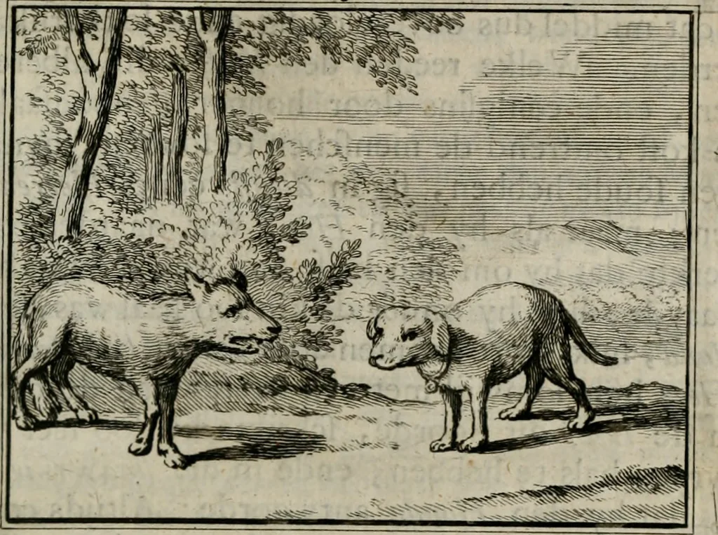 An illustration from Sinryke fabulen : verklaart en toegepast tot alderley zeede-lessen, dienstig om waargenoomen te werden in het menschelijke en burgerlijke leeven, 1685, leaf 106