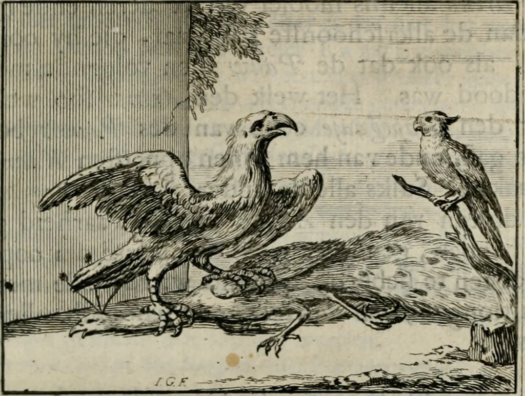 An illustration from Sinryke fabulen : verklaart en toegepast tot alderley zeede-lessen, dienstig om waargenoomen te werden in het menschelijke en burgerlijke leeven, 1685, leaf 110
