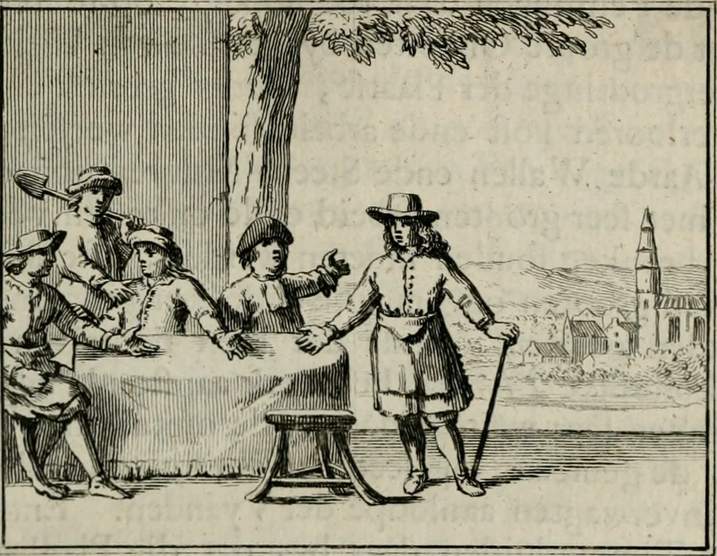 An illustration from Sinryke fabulen : verklaart en toegepast tot alderley zeede-lessen, dienstig om waargenoomen te werden in het menschelijke en burgerlijke leeven, 1685, leaf 128