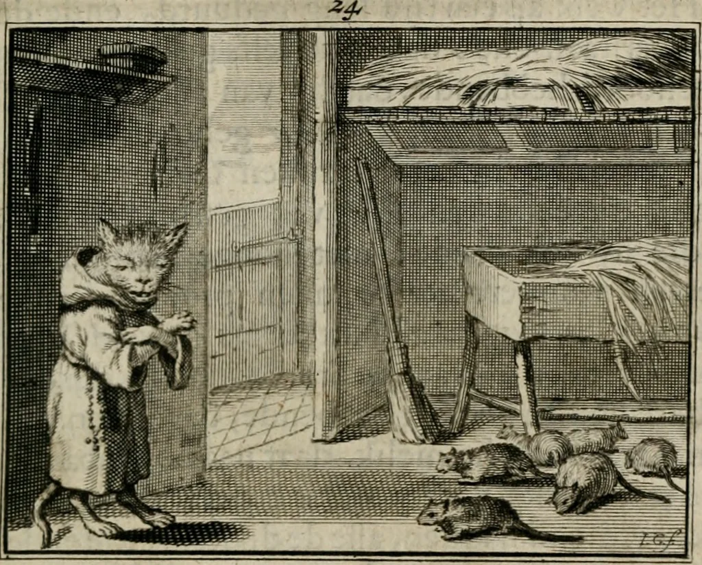 An illustration from Sinryke fabulen : verklaart en toegepast tot alderley zeede-lessen, dienstig om waargenoomen te werden in het menschelijke en burgerlijke leeven, 1685, leaf 140