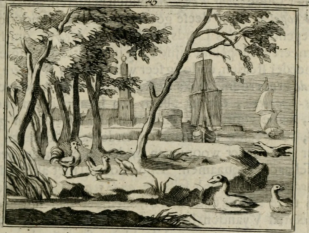 An illustration from Sinryke fabulen : verklaart en toegepast tot alderley zeede-lessen, dienstig om waargenoomen te werden in het menschelijke en burgerlijke leeven, 1685, leaf 146