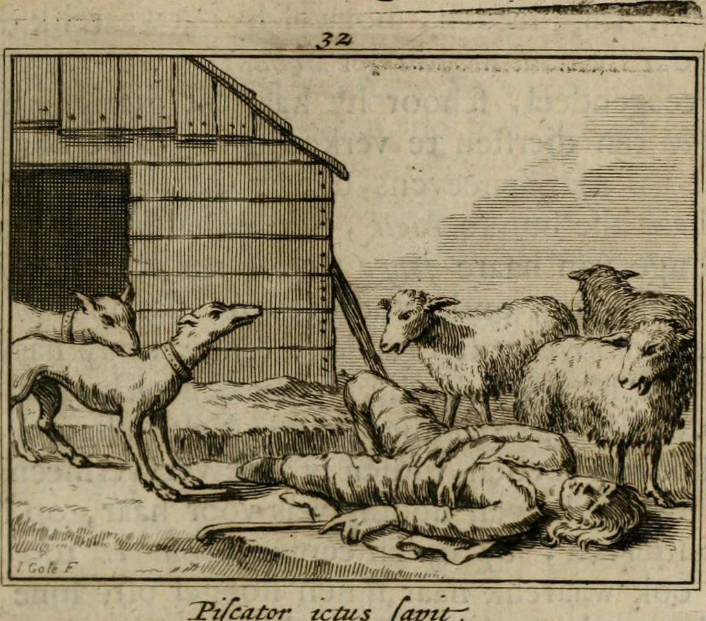 An illustration from Sinryke fabulen : verklaart en toegepast tot alderley zeede-lessen, dienstig om waargenoomen te werden in het menschelijke en burgerlijke leeven, 1685, leaf 182