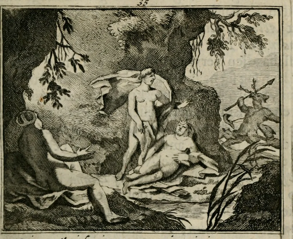 An illustration from Sinryke fabulen : verklaart en toegepast tot alderley zeede-lessen, dienstig om waargenoomen te werden in het menschelijke en burgerlijke leeven, 1685, leaf 200