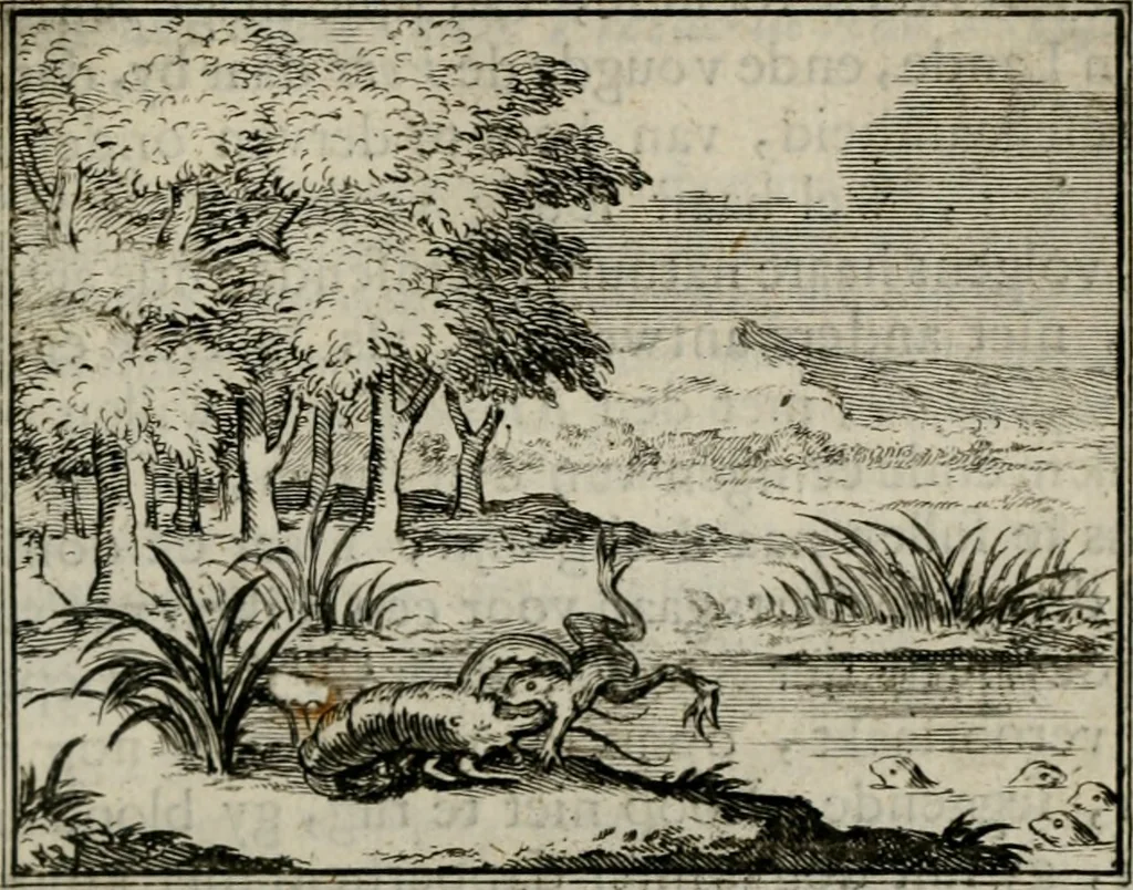 An illustration from Sinryke fabulen : verklaart en toegepast tot alderley zeede-lessen, dienstig om waargenoomen te werden in het menschelijke en burgerlijke leeven, 1685, leaf 226