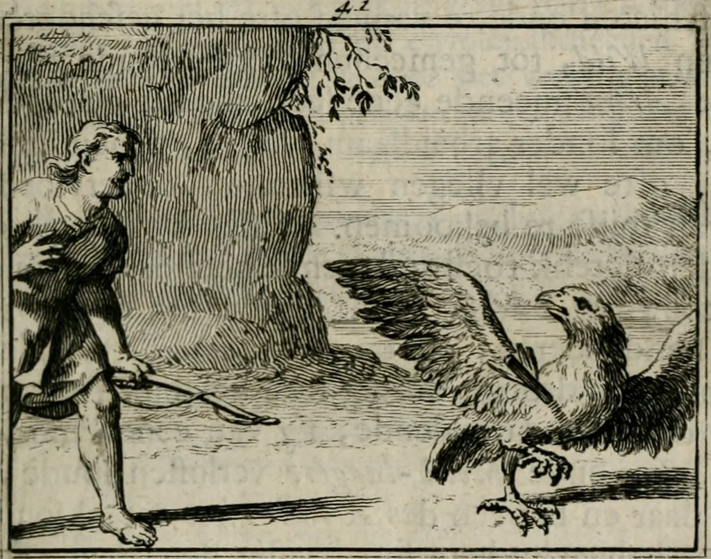 An illustration from Sinryke fabulen : verklaart en toegepast tot alderley zeede-lessen, dienstig om waargenoomen te werden in het menschelijke en burgerlijke leeven, 1685, leaf 238