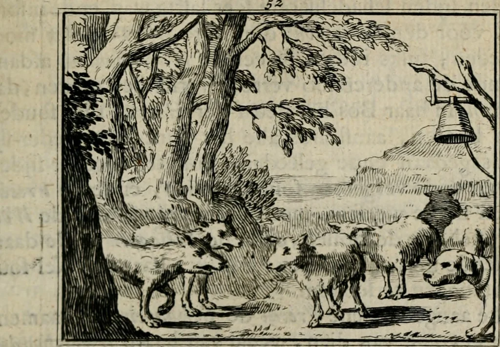 An illustration from Sinryke fabulen : verklaart en toegepast tot alderley zeede-lessen, dienstig om waargenoomen te werden in het menschelijke en burgerlijke leeven, 1685, leaf 306