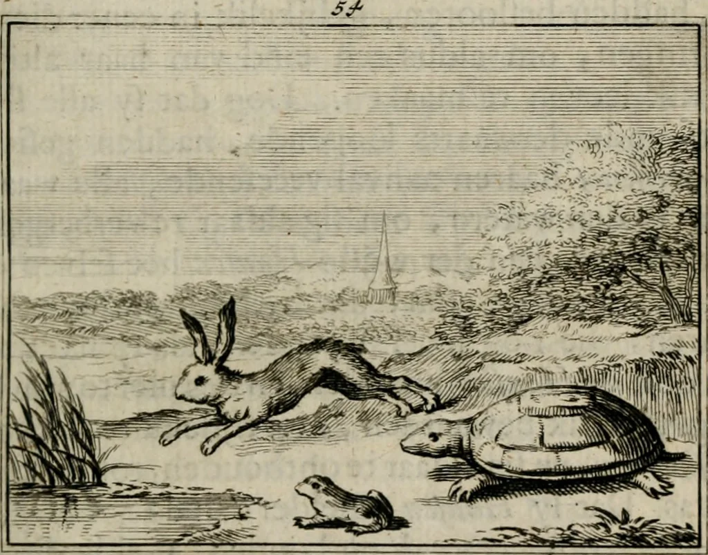 An illustration from Sinryke fabulen : verklaart en toegepast tot alderley zeede-lessen, dienstig om waargenoomen te werden in het menschelijke en burgerlijke leeven, 1685, leaf 320