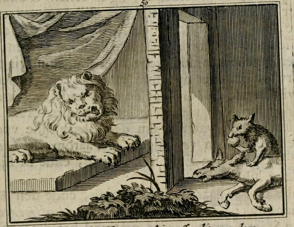 An illustration from Sinryke fabulen : verklaart en toegepast tot alderley zeede-lessen, dienstig om waargenoomen te werden in het menschelijke en burgerlijke leeven, 1685, leaf 334