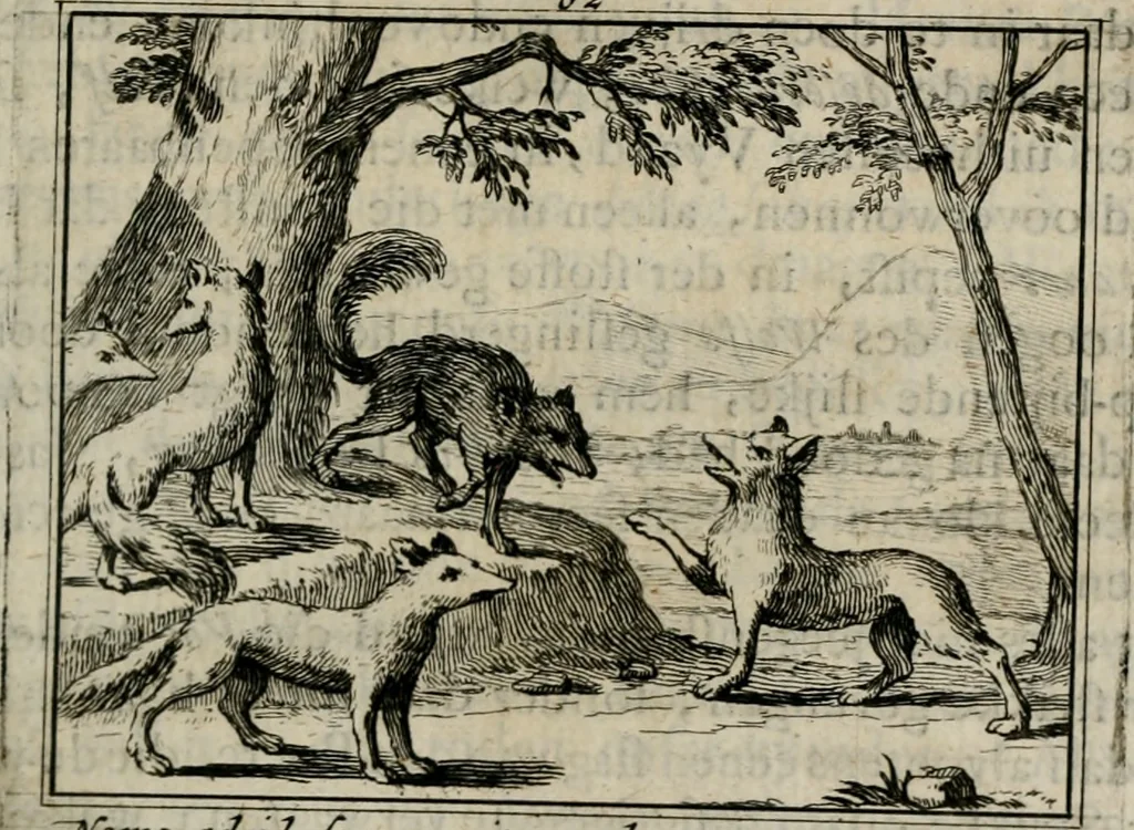 An illustration from Sinryke fabulen : verklaart en toegepast tot alderley zeede-lessen, dienstig om waargenoomen te werden in het menschelijke en burgerlijke leeven, 1685, leaf 380