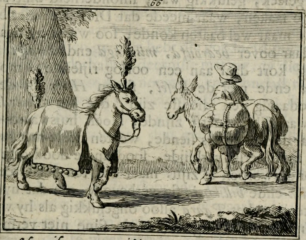 An illustration from Sinryke fabulen : verklaart en toegepast tot alderley zeede-lessen, dienstig om waargenoomen te werden in het menschelijke en burgerlijke leeven, 1685, leaf 414