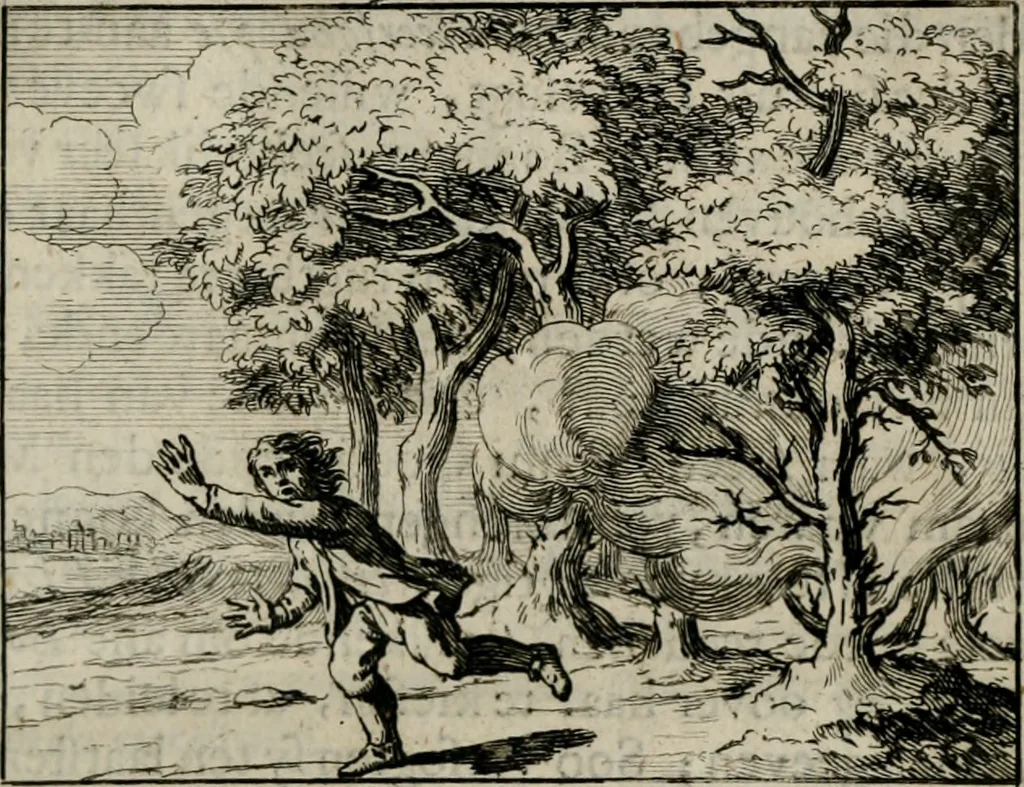 An illustration from Sinryke fabulen : verklaart en toegepast tot alderley zeede-lessen, dienstig om waargenoomen te werden in het menschelijke en burgerlijke leeven, 1685, leaf 42
