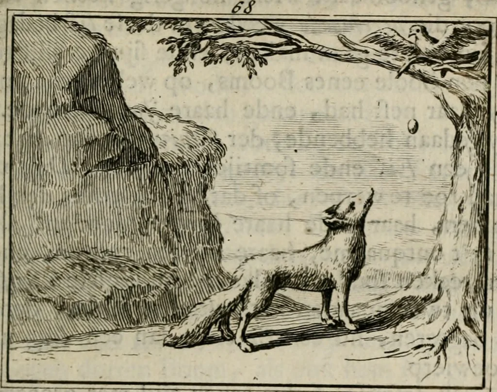 An illustration from Sinryke fabulen : verklaart en toegepast tot alderley zeede-lessen, dienstig om waargenoomen te werden in het menschelijke en burgerlijke leeven, 1685, leaf 428