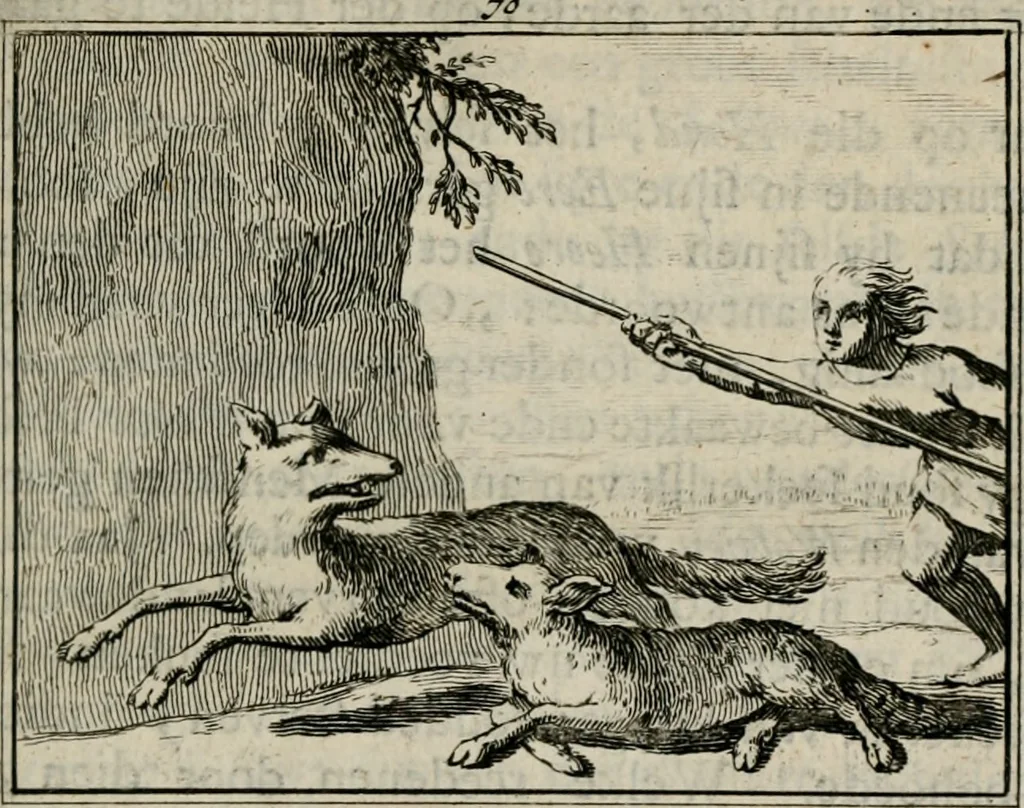 An illustration from Sinryke fabulen : verklaart en toegepast tot alderley zeede-lessen, dienstig om waargenoomen te werden in het menschelijke en burgerlijke leeven, 1685, leaf 446