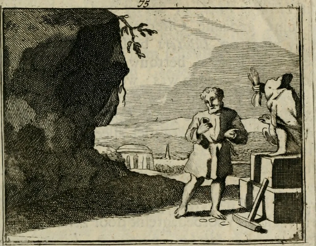 An illustration from Sinryke fabulen : verklaart en toegepast tot alderley zeede-lessen, dienstig om waargenoomen te werden in het menschelijke en burgerlijke leeven, 1685, leaf 490