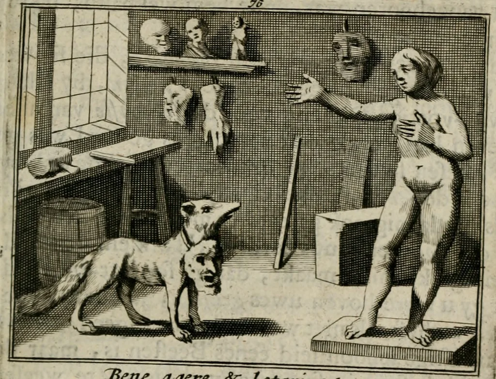 An illustration from Sinryke fabulen : verklaart en toegepast tot alderley zeede-lessen, dienstig om waargenoomen te werden in het menschelijke en burgerlijke leeven, 1685, leaf 498
