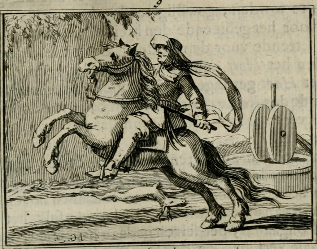 An illustration from Sinryke fabulen : verklaart en toegepast tot alderley zeede-lessen, dienstig om waargenoomen te werden in het menschelijke en burgerlijke leeven, 1685, leaf 68