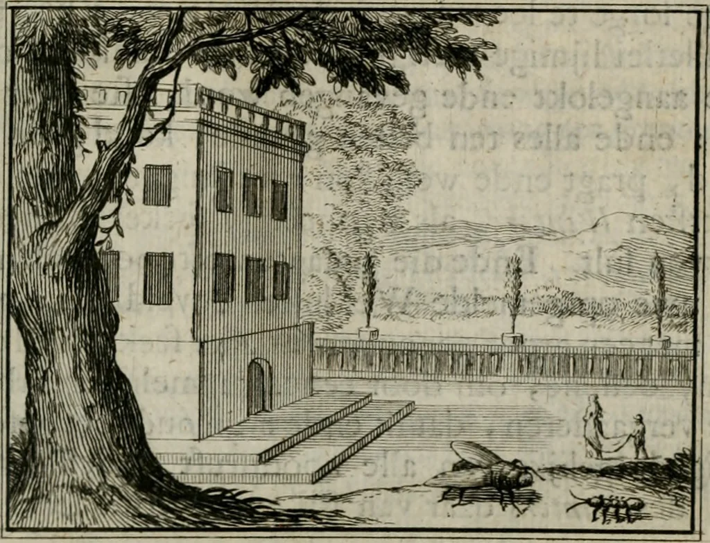 An illustration from Sinryke fabulen : verklaart en toegepast tot alderley zeede-lessen, dienstig om waargenoomen te werden in het menschelijke en burgerlijke leeven, 1685, leaf 72