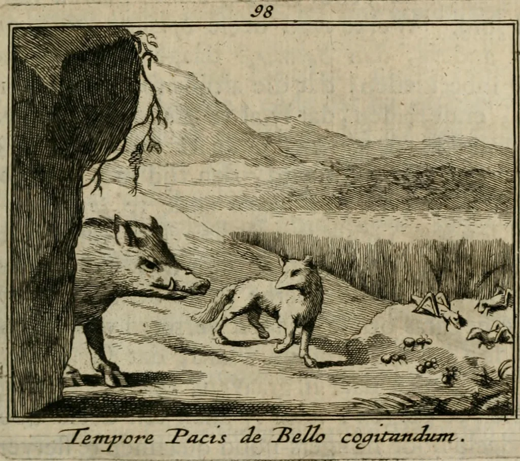 An illustration from Sinryke fabulen : verklaart en toegepast tot alderley zeede-lessen, dienstig om waargenoomen te werden in het menschelijke en burgerlijke leeven, 1685, leaf 720