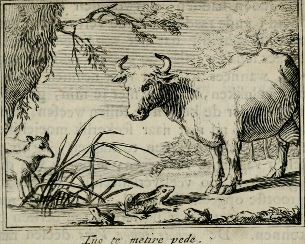 An illustration from Sinryke fabulen : verklaart en toegepast tot alderley zeede-lessen, dienstig om waargenoomen te werden in het menschelijke en burgerlijke leeven, 1685, leaf 86