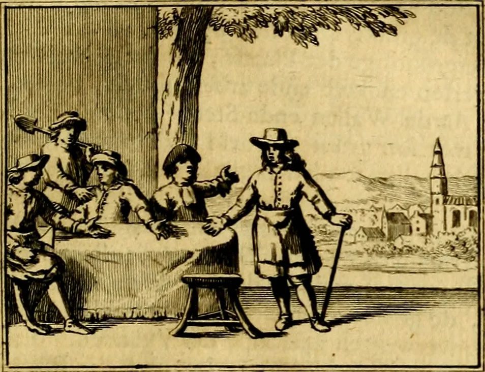 An illustration from Sinryke fabulen, : verklaart en toegepast tot alderley zeede-lessen, dienstig om waargenoomen te werden in het menschelijke en burgerlijke leeven, 1685, leaf 128