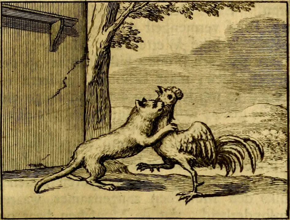 An illustration from Sinryke fabulen, : verklaart en toegepast tot alderley zeede-lessen, dienstig om waargenoomen te werden in het menschelijke en burgerlijke leeven, 1685, leaf 134
