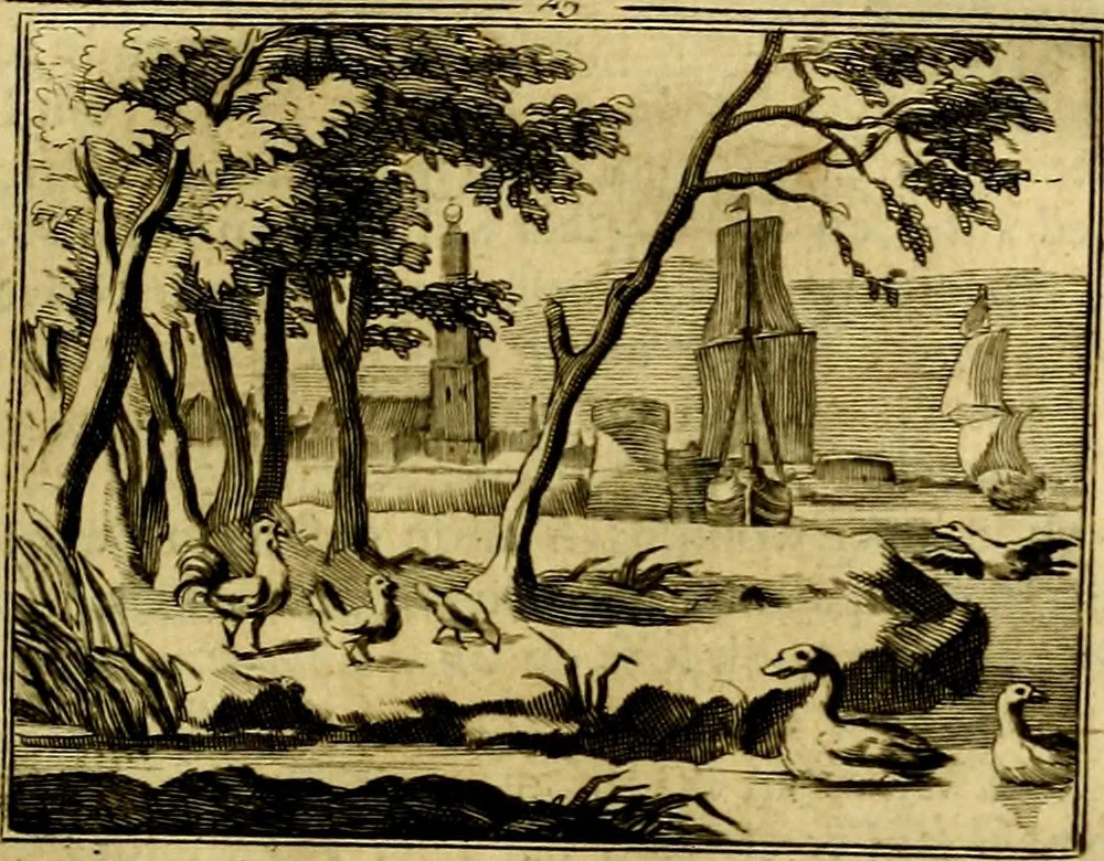 An illustration from Sinryke fabulen, : verklaart en toegepast tot alderley zeede-lessen, dienstig om waargenoomen te werden in het menschelijke en burgerlijke leeven, 1685, leaf 146