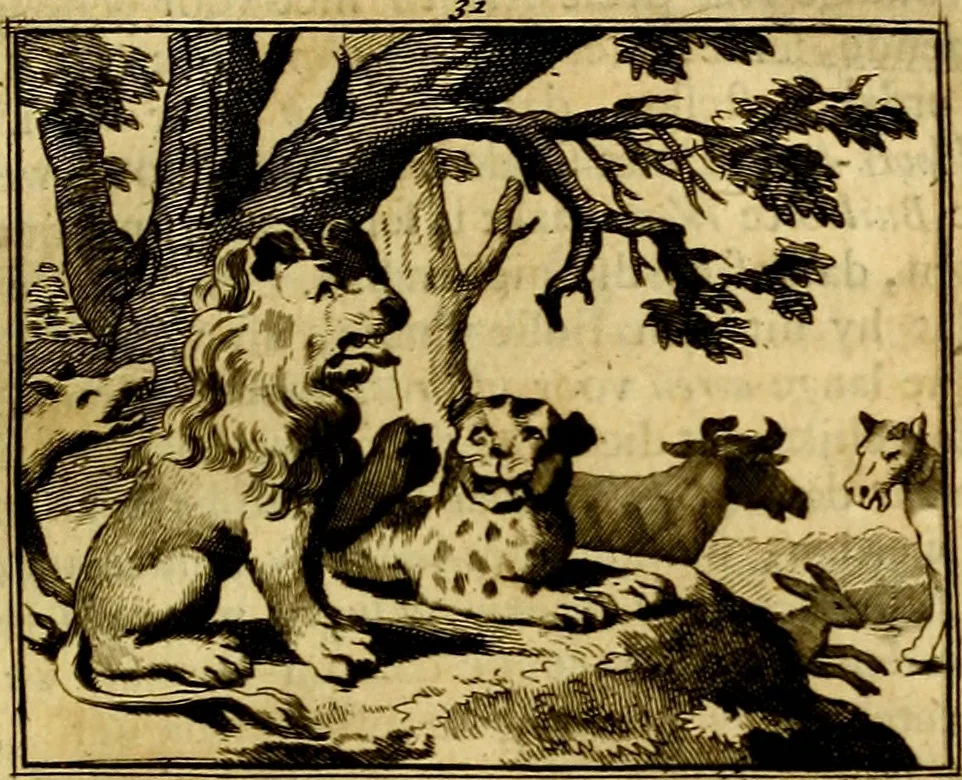 An illustration from Sinryke fabulen, : verklaart en toegepast tot alderley zeede-lessen, dienstig om waargenoomen te werden in het menschelijke en burgerlijke leeven, 1685, leaf 178