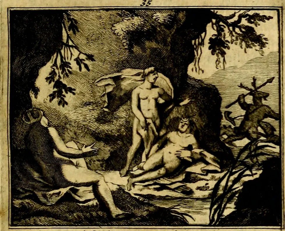 An illustration from Sinryke fabulen, : verklaart en toegepast tot alderley zeede-lessen, dienstig om waargenoomen te werden in het menschelijke en burgerlijke leeven, 1685, leaf 200