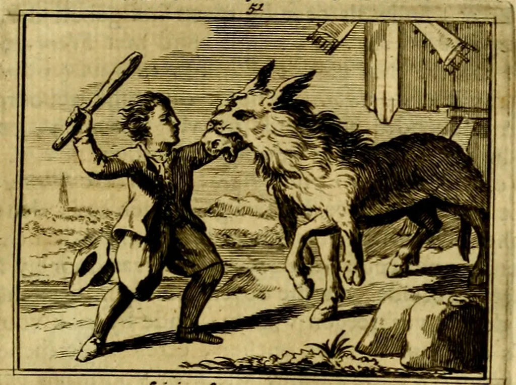 An illustration from Sinryke fabulen, : verklaart en toegepast tot alderley zeede-lessen, dienstig om waargenoomen te werden in het menschelijke en burgerlijke leeven, 1685, leaf 300
