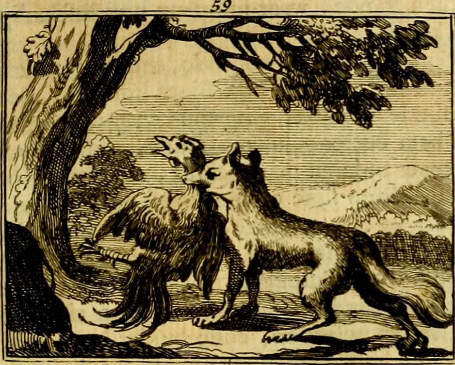An illustration from Sinryke fabulen, : verklaart en toegepast tot alderley zeede-lessen, dienstig om waargenoomen te werden in het menschelijke en burgerlijke leeven, 1685, leaf 358