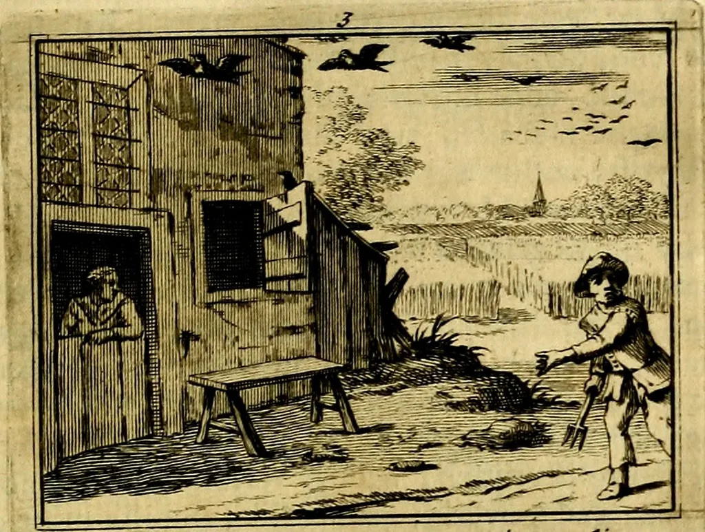 An illustration from Sinryke fabulen, : verklaart en toegepast tot alderley zeede-lessen, dienstig om waargenoomen te werden in het menschelijke en burgerlijke leeven, 1685, leaf 38