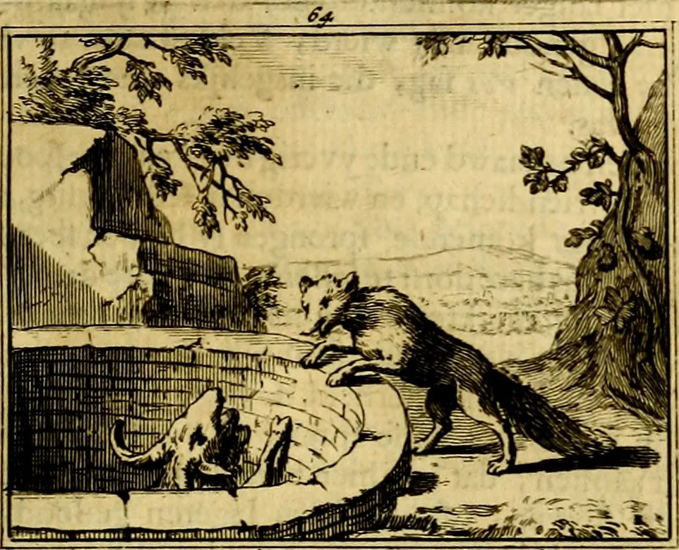 An illustration from Sinryke fabulen, : verklaart en toegepast tot alderley zeede-lessen, dienstig om waargenoomen te werden in het menschelijke en burgerlijke leeven, 1685, leaf 396
